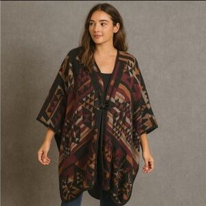 French Laundry Aztec Southwestern Blanket Poncho Patterned Sweater One Size